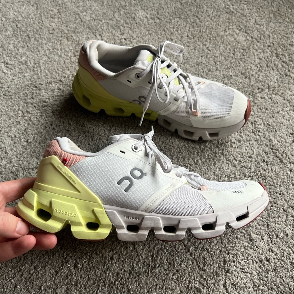 On Running Women's White Sneakers with Yellow and Pink Accents